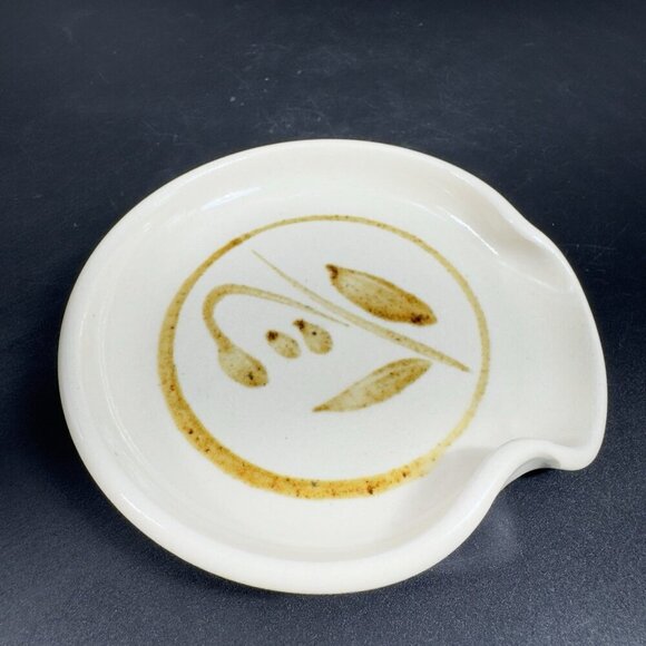 Vintage Hand Made Stoneware Pottery Spoon Rest Dish Holder Artist Signed Dish - Picture 10 of 11